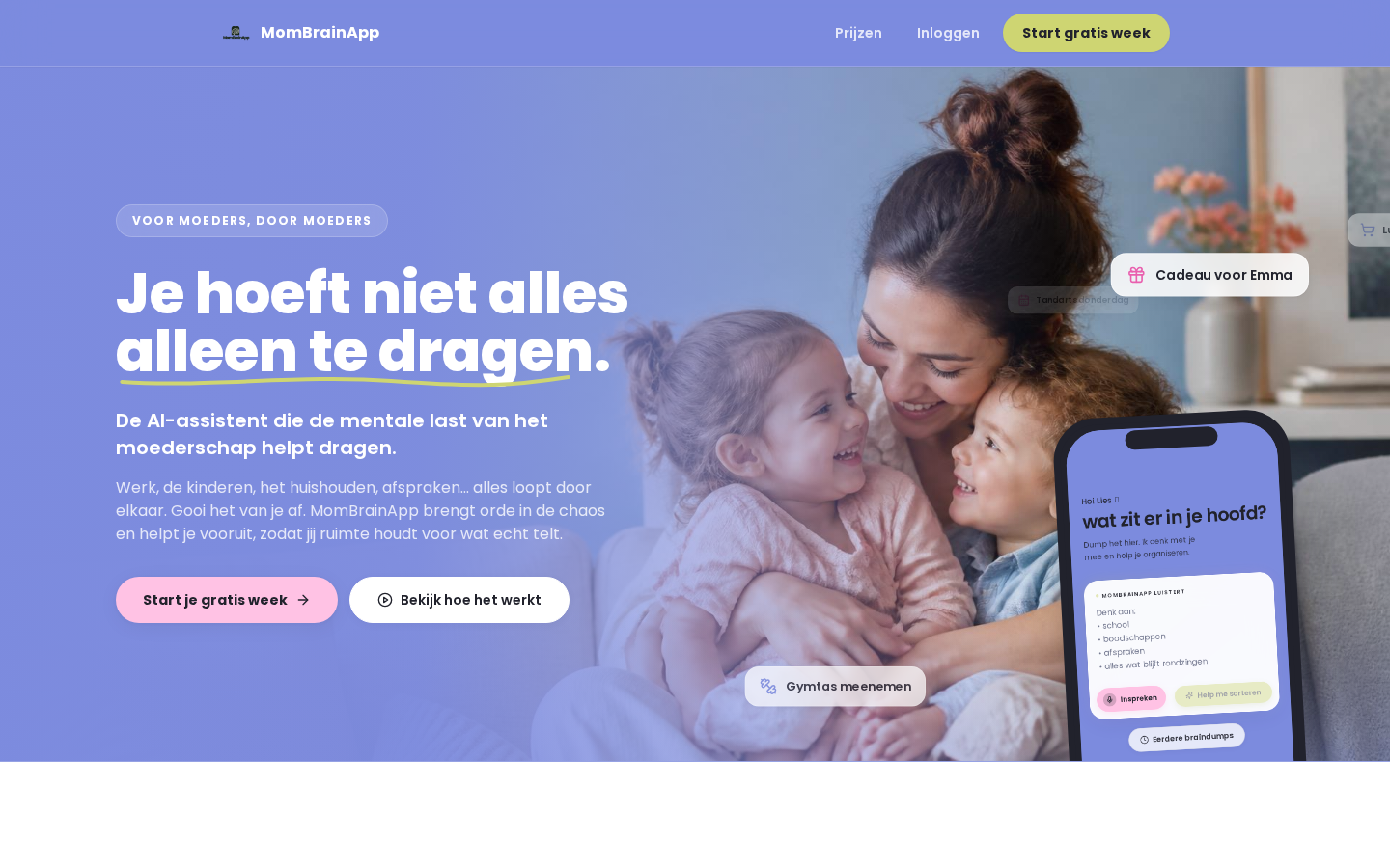 Homepage van MomBrainApp