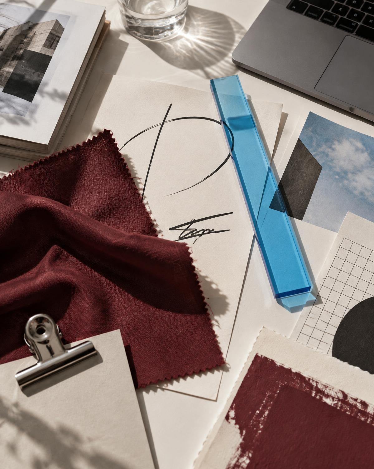 Redactionele werktafel in de kleuren van Studio Lisa den Boer